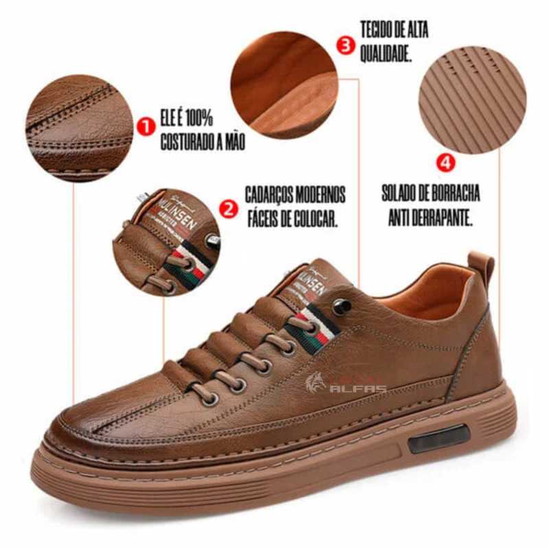 Kit 2 Tênis Ortopédico Italiano de Couro Legitimo